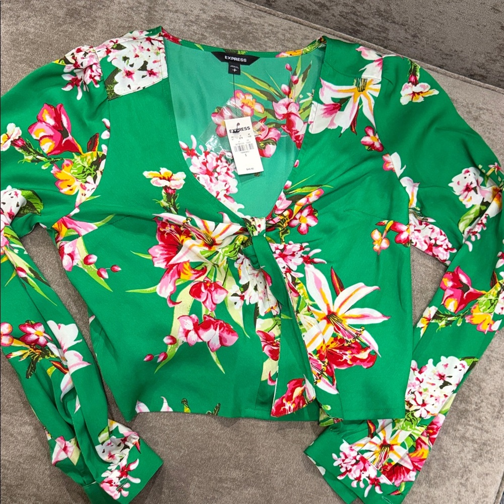 Express Vibrant Green Floral Blouse